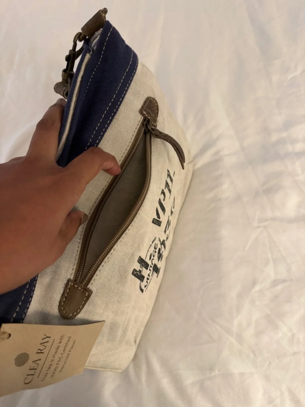 Canvas Hobo journey Crossbody Bag with Bicycle Print - Navy & Beige by clea ray